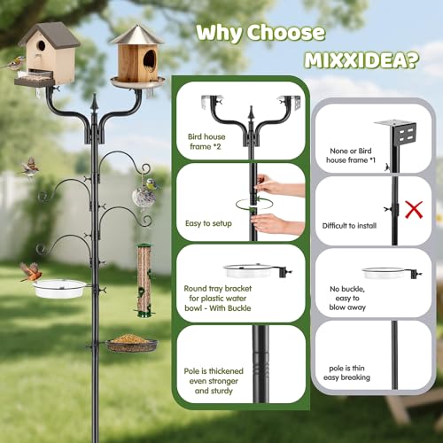 Upgraded Bird House Pole Heavy Duty Bird Feeder Pole Thickened Pole with 4 Hooks,Wind-Resistant Water Bowl,Mesh Tray,Y-Shape Platform Bird House Frame for Yard Garden Backyard(Not Include Birdhouse) - size: Without Baffle
