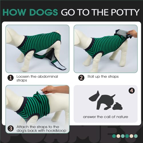 Dog Surgery Recovery Suit, Surgical Suit for Dogs Onesie for Surgery | Cone Alternative after Surgery, Abdominal Wound Protector, Onesie for Dogs after Surgery Spay Neuter, Green Black Stripes XS - color: Green Black Stripes, size: Xs(back:8.3-11.4in,wt:4