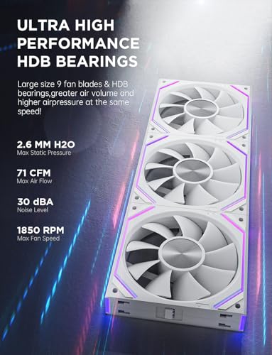 Asiahorse Dawn 120mm Case Fan, ARGB PWM 1850RPM/71CFM Airflow, Forward & Reverse Blade Design, Low Noise, Precision HDB Bearings High Performance UNI PC Fan Modular Daisy Chain - color: White, size: 1-pack-Forward blade