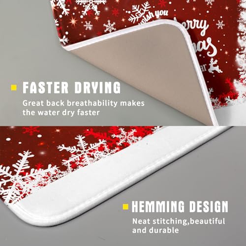 Happy New Year Red Dish Drying Mat for Kitchen Counter,Merry Christmas Tree Snowflake Drying Mat 16 x 18 Inch with High Absorbent Reversible Microfiber Dish Drying Pad Drainer Mat for Coffee Bar - color: Happy New Year, size: 16" x 18"