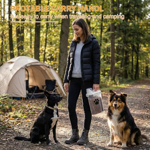 1 Pack Upgraded Dog Food Storage Container with Measuring Cup, Portable Pet Food Containers with Upgraded Large Spout and Cup for Dogs, Cats, Birds, Small Animals (Cream)