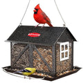 Kingsyard Metal Bird Feeder for Outdoors Hanging, 2-in-1 Wild Bird Feeder with Seed Tray & Built-in Perch, 5 lb Large Capacity for Cardinal Chickadee Finch, Black