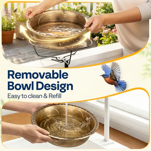 VIVOHOME Deck-Mounted Bird Bath with Solar Fountain, 13-Inch Bowl, Copper | Solar-Powered Pump, Weather-Resistant ABS, Adjustable Metal Clamp, for Railing/Fence/Balcony, Bird-Friendly, Easy to Clean - color: Copper, size: Birdbath with Fountain