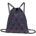 Van Caro Unisex PU Leather Holographic Geometric Drawstring Backpack Gym Travel String Bag, Black - color: Black