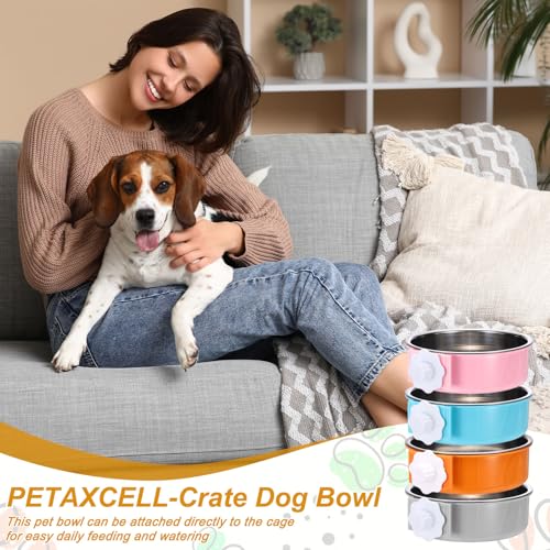 Crate Dog Bowl, Removable Stainless Steel Pet Cage Hanging Anti-Overturn Food Water Feeder Cage Cup (Round, Dark Blue, 25.3oz), Intended for Puppies/Cat/Rabbit/Bird - color: Dark Blue, size: 6.4"(25.3oz)
