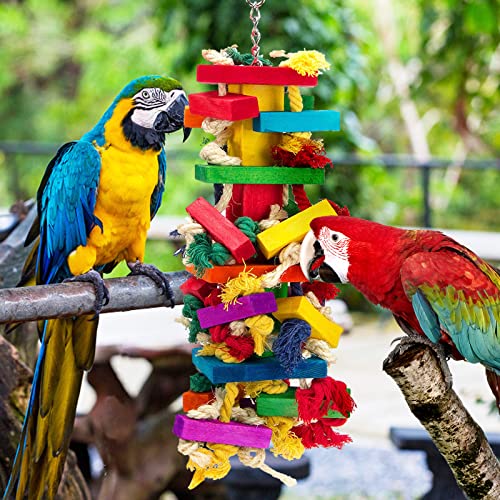 Extra Large Natural Wood Bird Toys for Macaws, African Grey, Amazon Parrots | MEWTOGO, Fun to Climb on, to Swing on, to Chew on, to Unravel, to Preen, Brightly Colored, Appealing to Birds, Bird Gifts - style: Long