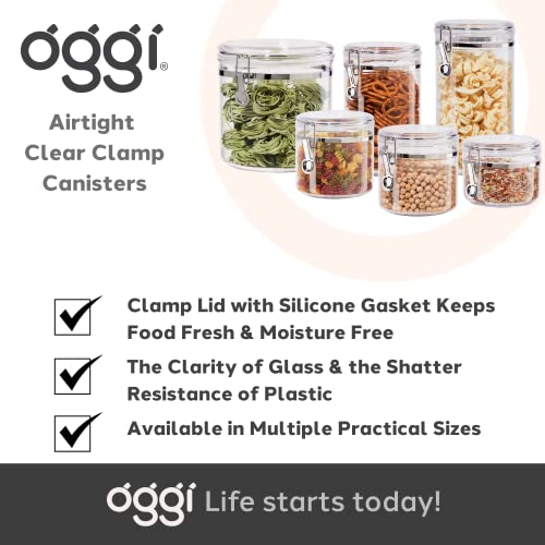 Oggi Large Clear Canister with Clamp Lid, 72 oz - Large Airtight Food Storage Container, for Kitchen & Pantry Storage of Bulk, Dry Foods, Pasta, Flour, Sugar, Coffee, Rice, Tea, Spices & Herbs - size: 72-Fluid Ounce
