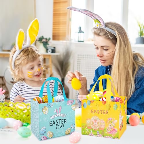8PCS Easter Gift Bags, Reusable Easter Basket with Handles, Non woven Bags | Non woven Treat Bags for Egg Hunt Game Party Supplies - color: Style 2