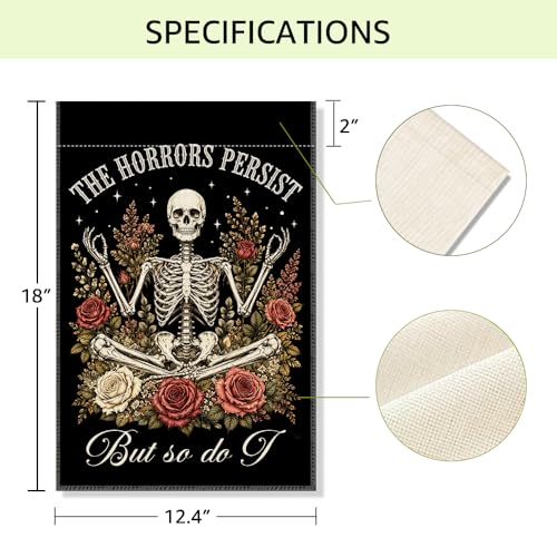 RZHV The Horrors Persist But So Do I Double-Sided Garden Flag for Outdoor House Yard Sign Garden Decor Parade, Funny Rose Skulls Front Yard Sign Flag, Halloween Fall Social Justice Outdoor Banner - color: Horrors H