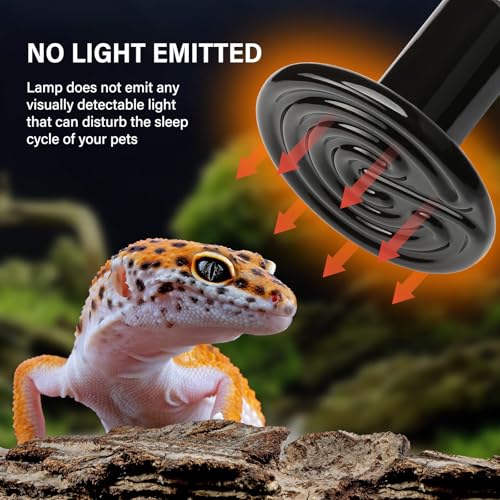 HealSmart Reptile Heat Lamp 100W 2-Pack Ceramic Heat Emitter, No Light Emitting Heat Bulbs for Amphibian Pet Brooder Coop Incubating Chicken, Lizard Bearded Dragon Turtle Snake Terrarium, Black - size: 100 Watts, style: D-85mm (3.35")