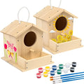 LotFancy Bird House Kit, 2 Pack, DIY Wooden Birdhouse Kits, Arts and Crafts Painting Kit for Kids, Build and Paint, Including Paints & Brushes - style: Paint 2pcs Bird House