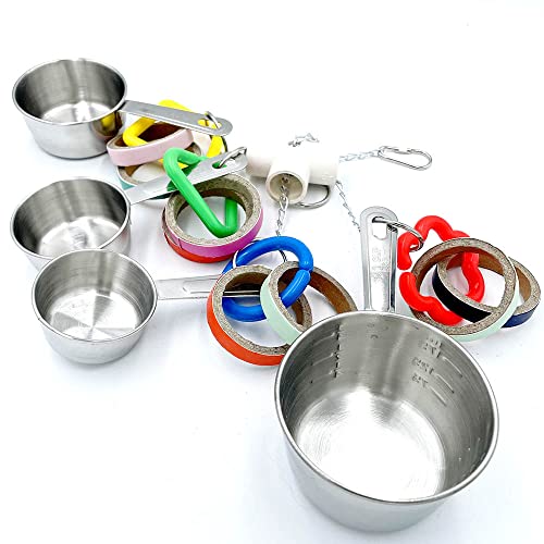 Stainless Steel Chewable Parrot Toys with Pullable Pots, Cardboard Rings - Durable Bird Toys for Medium and Large Parrots Amazons, Mini Macaws, African Greys, Cockatoos, Eclectus