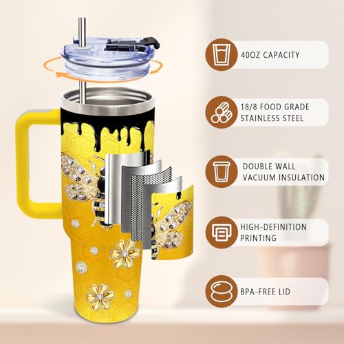 DUUV Queen Bee Tumbler 40oz, Insulated Gold Bee Gift for Women | Diamond Bees Tumbler Leakproof, Girly Bees Design Mug, Gold Honeycomb Gift for Women, Chrismas Birthday Ideal Gifts, 1 Pack - color: Diamond Bee