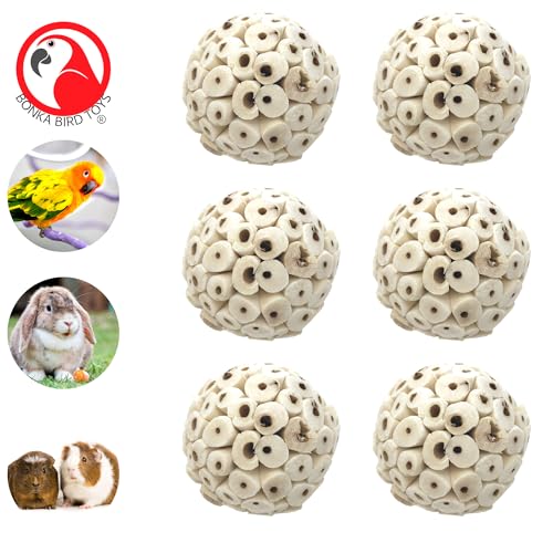 Bonka Bird Toys Mini Sola Atta Balls Foot Talon Craft Part Parrot Cage Toy Cockatiel, Conure, Caiques, and Similar Breeds (3891 Pack 6) - size: 1.5 inches