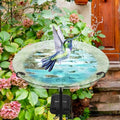 Bird Bath for Outdoors Solar Powered Glass Bird Bath Bowl with Metal Stake for Yard Lawn Garden Decorations, Transparent