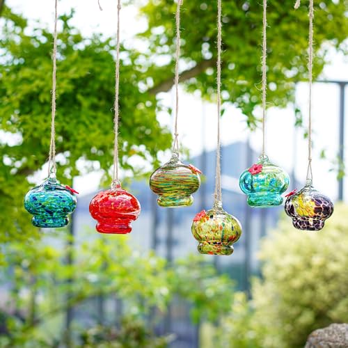 2.9" Small Blown Glass Hummingbird Feeder for Outdoors Hanging | Hummingbird Feeder with Flower Feeding Ports, Bird Feeder for Outside Garden Backyard Decor, Gifts for Women Mom Turquoise - color: Turquoise