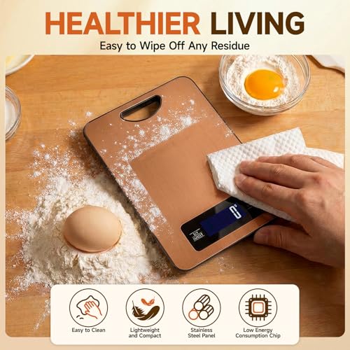Food Scale, Digital Kitchen Scale with Hanging Loop, 11lb Baking Scale | 1g Accuracy, g/oz,etc.5 Unit Conversion, Tare Function, Fingerprint-Resistant Steel, Suitable for Cooking, Baking ,Meal Prep - color: Rose Gold