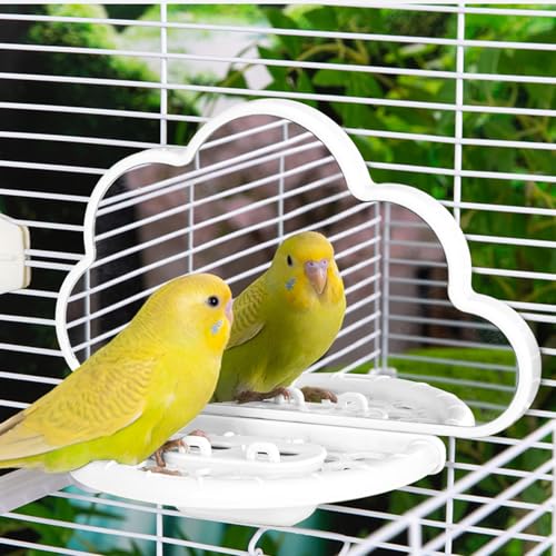 septillar Bird Mirror with Perch Stand, Bird Toys for Parakeet Cockatiel Conure Lovebirds Finch Canaries (White) - color: White