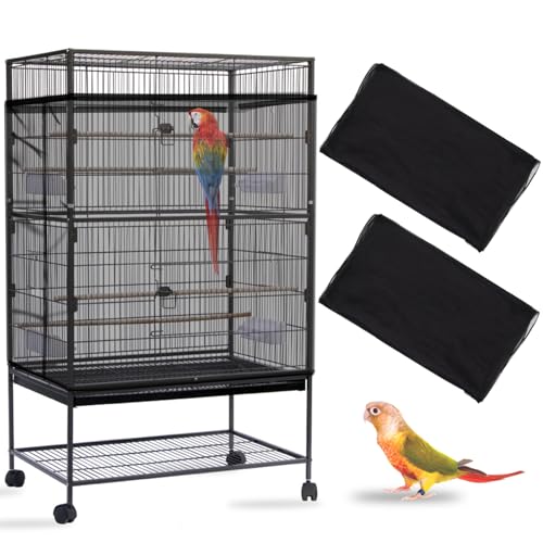 Daoeny 2PCS Bird Cage Seed Catcher, Large Bird Cage Cover, Adjustable Soft Airy Nylon Mesh, Birdcage Cover Skirt Seed Guard for Parrot Parakeet Macaw Round Square Cages (Black & Black) - color: Black & Black