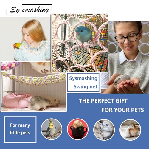 2 Pack Swing Hanging Toys,Bird Climbing Rope Net Ladders Small Medium Pet Activity Toy Suitable for Parakeet,Cockatiel,Cockatoo,Hamster,Rat,Ferret(Random Color) - color: Gold