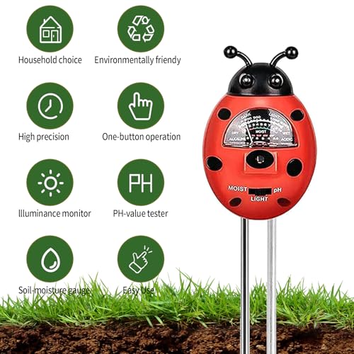 Ladybug Shape 3-in-1 Soil Moisture/pH/Light Meter, Soil Moisture Meter, Soil Test kit, Soil Tester with Moisture,Light,and pH Test for Indoor & Outdoor Use for House Plants, Garden, Lawn, Farm - color: RED
