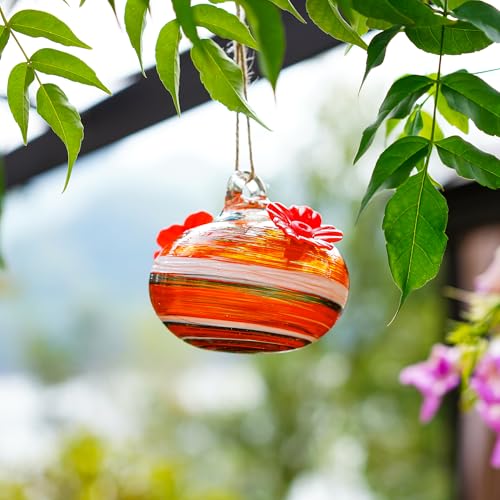 Hand Blown Glass Small Hummingbird Feeders, Outdoor Hanging Ornaments with Two Feeding Ports, Garden, Patio and Window Decor - color: white