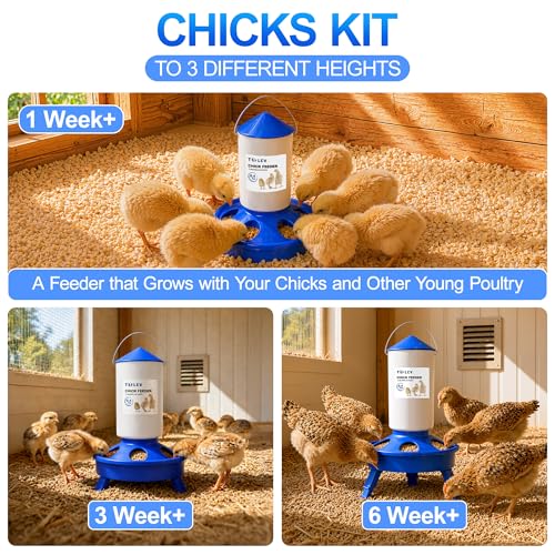 0.4Gal Top Fill Chick Feeder and 0.4Gal Chick Waterer 3 Height Scoop Blue | Chick Feeder and Waterer Set, Anti-Drown Poultry Waterer for Raising Chicks in Brooder - size: 0.4Gal Feeder & 0.4Gal Waterer