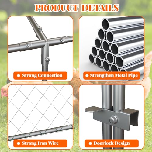Garvee Metal Chicken Coop, Chicken Runs for Yard with Waterproof and Anti-UV Cover, 2 Door Portable Chicken Coop for Outdoor, Rabbit, Duck, Silver, 120"×40"×40" - color: silver, size: 120.0"L x 40.0"W x 40.0"H