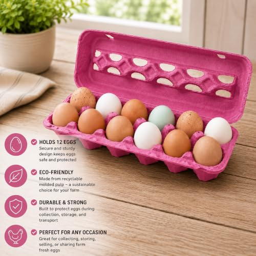 Vented Paper Pulp Egg Cartons Holds 1 Dozen Chicken Eggs - Pink (24)