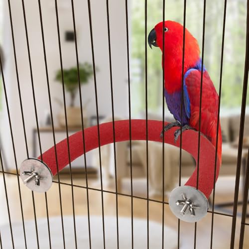 Rypet U-Shaped Large Parrot Perch, Quartz Bird Perch for Cage(Red L) | Safe Chew & Rest Perch for Large Birds, Durable Non-Toxic Cage Accessory, for Parakeets Cockatiels Conures Macaws - color: Red, size: Large