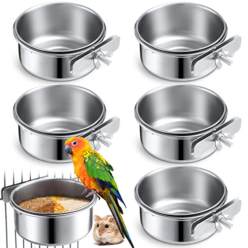 6 Pack Bird Feeding Bowls Cups, Parrot Food Water Dishes Stainless Steel Bird Food Bowls with Clamp 10oz Birds Water Feeder for Parakeet Conure Cockatiel Lovebird Budgie Chinchilla Small Animal