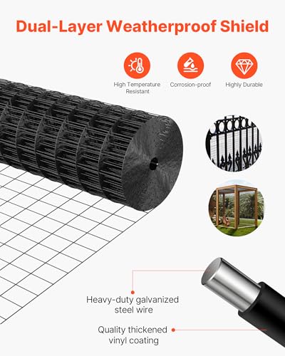 VEVOR Hardware Cloth 24 in x 25 ft, 2 x 3 in Mesh 16 Gauge Galvanized Wire Mesh Roll, Weather-Resistant Vinyl Coated Chicken Wire Fencing, Heavy Duty Welded Garden Plant Fencing for Rabbit Cage Snake - size: 24in*25ft 2in*3in