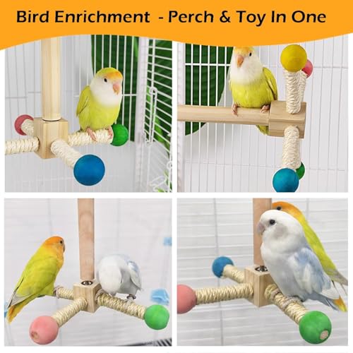 Bird Perch Toy, Kiln-Dried Wood Interactive 360° Spinning Cage Toy(S) | Exercise Wheel Parrot Toy, Enrichment Cockatiel Toy for Bird Cage, Bird Cage Accessories Perch Toy for Budgies Lovebirds - size: Small (no bells)