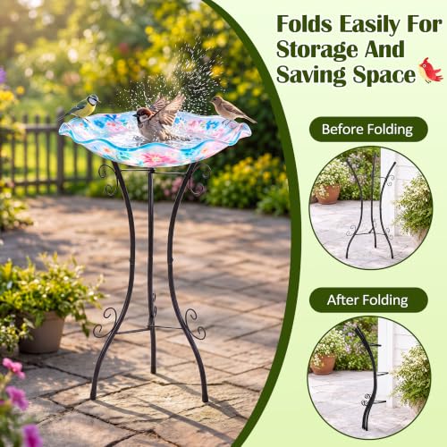 Outdoor Metal Bird Bath Stand, Sturdy Birdbath Bowl Stand, 32 Inch, Fade and Weather Resistant, Outdoor Decoration for Glass BirdBaths, Garden Yards Lawn(Essential) - style: Essential