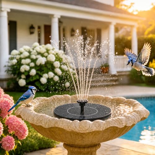 Solar Fountain, 1.5W Solar Bird Bath Fountains Pump Floating Solar Powered Water Fountain with 6 Nozzles and Fixer, Solar Fountain for Bird Bath, Outdoors, Garden, Pond, Pool - color: Black-1.5w