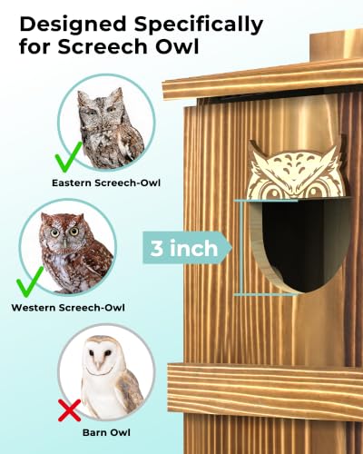 Screech Owl Nesting Box with Camera,Isolated Camera Bay,Owl House,Solar | 2.4G WiFi,2K HD,Night Vision Camera,Included Wood Shavings for Outdoor Yard Nesting,Solar Powered