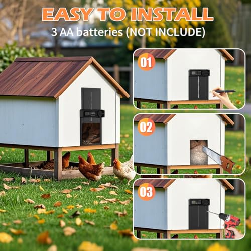 Automatic Chicken Coop Door, Battery Powered with Anti-Pinch Sensor | Waterproof Automatic Opener, Smart Timer, Large LCD Display, Auto Open/Close for Hens, Ducks & Geese Poultry