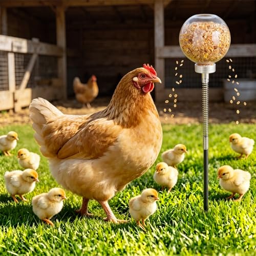 2 Pcs Chicken Peck Toy Chicken Slow Feeder Ball and Enrichment Toys with Spring and Ground Stake Hens Slow Feed Treat Dispenser for Duck Bird Parrot Coop, Reduce Boredom and Feather Pecking