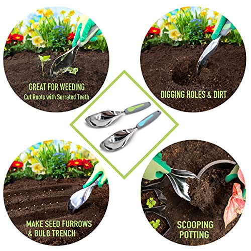 2Pack Garden Trowel, Stainless Steel Hand Shovel with Ergonomic Handle, Multi-Use Soil Scoops for Digging, Planting, Transplanting, Cultivating(Blue) - color: blue