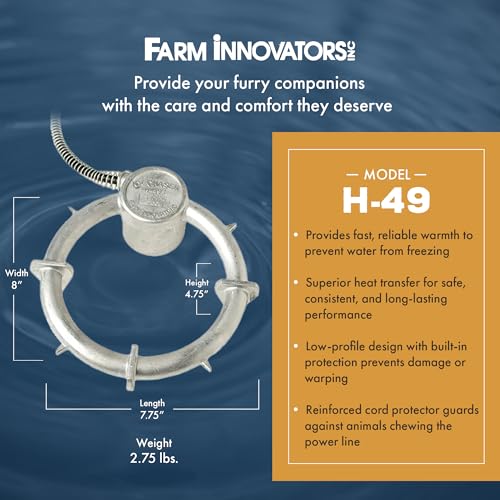 Farm Innovators Bucket De-Icer for up to 5 Gallon Bucket - 250W Water Deicer- Ice Chaser Cast Aluminum Design for Plastic or Metal Water Container | Thermostatically controlled heater operates only when necessary, safe in plastic buckets, cast aluminum co