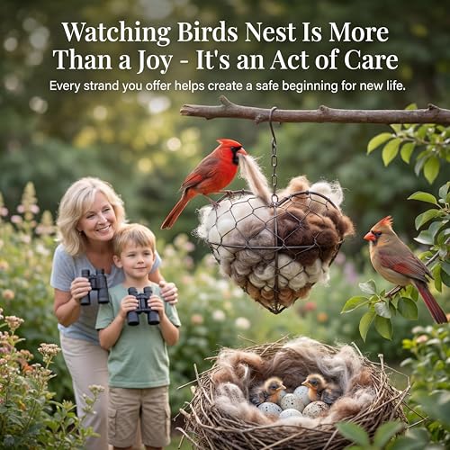 Tiezzi Handmade Alpaca Fiber Bird Nesting Heart, Refillable Bird Nesting Material Holder for Wild Birds & Hummingbirds, Outdoor Garden Decor Gift for Bird Lovers
