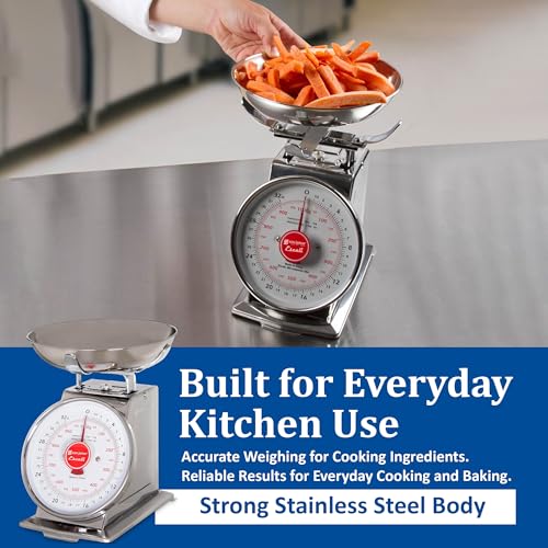 San Jamar Escali Promzr Mechanical Dial Scale with Bowl for Kitchens and Restaurants, Metal, 2 Pounds, Silver