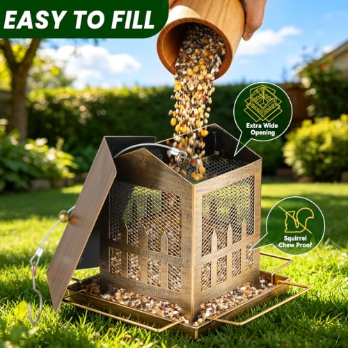 Bird Feeder, Heavy Duty Metal Wild Bird Feeders for Outdoors Hanging - color: Bronze