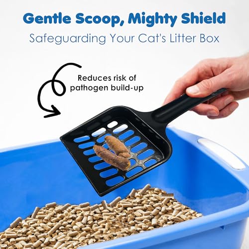 SunGrow Cat Pellet Scoop, Black Sifter and Poop Lifter, Pet Litter Box Maintenance, Plastic Shovel with Wide Slats, Kitten Scooper for Pine Pellets, Convenient Hanging Hole for Quick Storage, 8x3.5