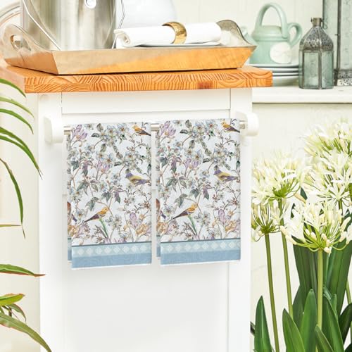 Artoid Mode Blue Retro Floral Bird Kitchen Towels Dish Towels, 18x26 Inch Farmhouse Spring Decoration Cleaning Set of 2