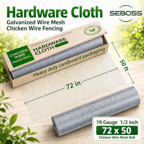 Hardware Cloth 1/2 inch Chicken Wire Fencing 72 in x 50 ft 19 Gauge | Hot-dip Galvanized After Welding Chicken Wire Mesh Roll Garden Fence Welded Wire Fencing Gopher Wire Rodent Wire - size: 1/2inch 72''x50'