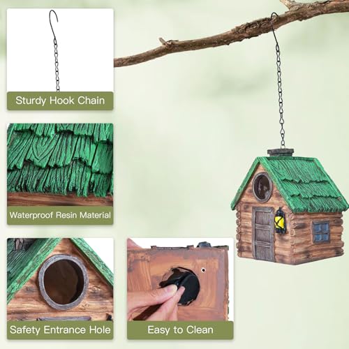 DEWEL Bird Houses for Outside Clearance, Waterproof Resin Birdhouses for Outdoors, Rustic Bird House Garden Backyard Decor, Hanging Bird House for Bluebird Finch Wren Chickadee, Best Gift Choice - color: Brown