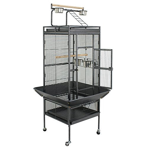 61 inch Iron Bird Cage, Play Top Parrot Cage with Rolling Stand for Parrot Cockatiels Parakeet Cage Macaw Finch Cockatoo Perch Pet House, Black - size: 25.6"L x 25.6"W x 61.0"H