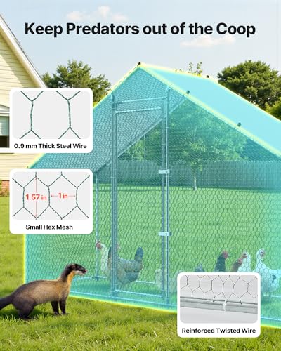 VEVOR Large Metal Chicken Coop,9.8 x 3.3 x 6.6 ft, Walk-in Chicken Run House with Waterproof Cover & Sturdy Frame, Spire Roof Poultry Cage Duck Pen for Rabbit Hen Goose Outdoor Backyard Farm Use - size: 118.1"L x 39.4"W x 78.7"H