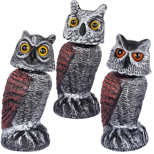 Hausse 3 Pack Bird Scarecrow Fake Horned Owl Decoy, Rotating Head Plastic Owl Bird Deterrents, Nature Enemy Horned Pest Repellent for Outdoor Garden - size: 3 Pack, Rotating Head